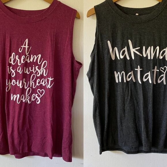 Disney Sayings Sleeveless T-shirt Lot Womens XL Unbranded Hakuna Matata Dream - Picture 1 of 13
